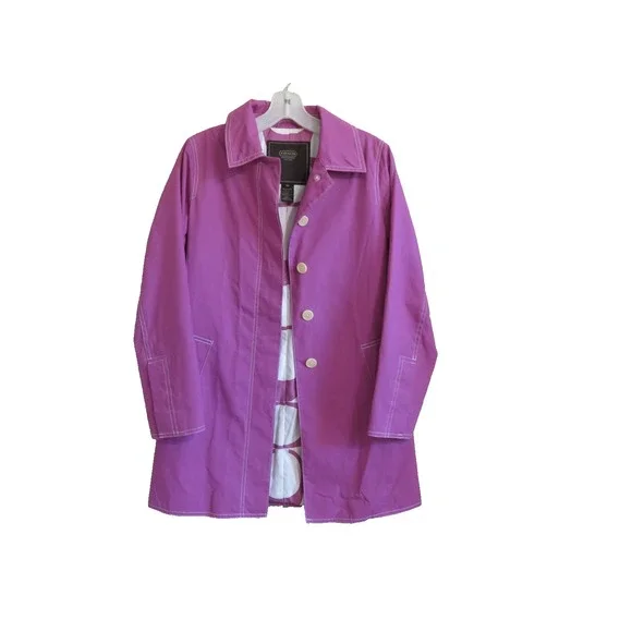 Coach Dark Pink Trench Coat Size XS Hidden Button Flap‎ Signature Lining